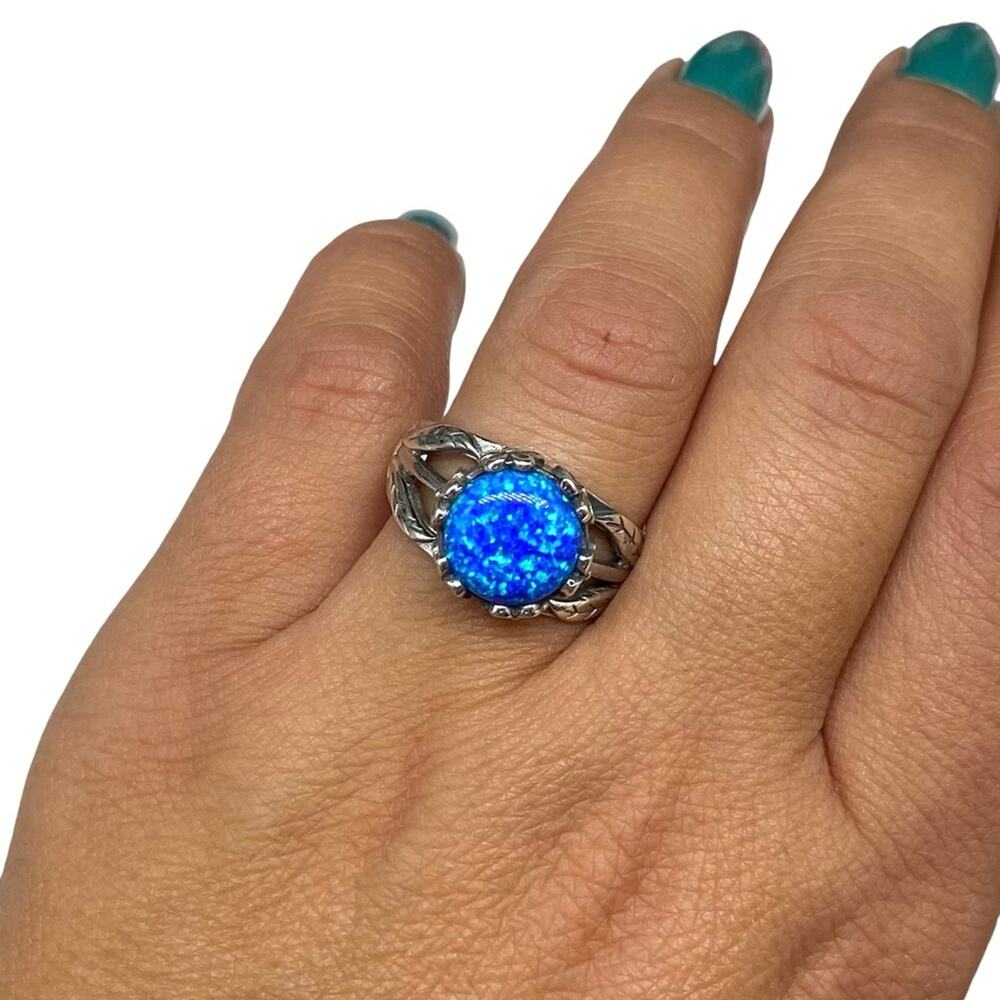 Blue Fire Opal Ring Size 9 Solid 925 Sterling Sil… - image 3